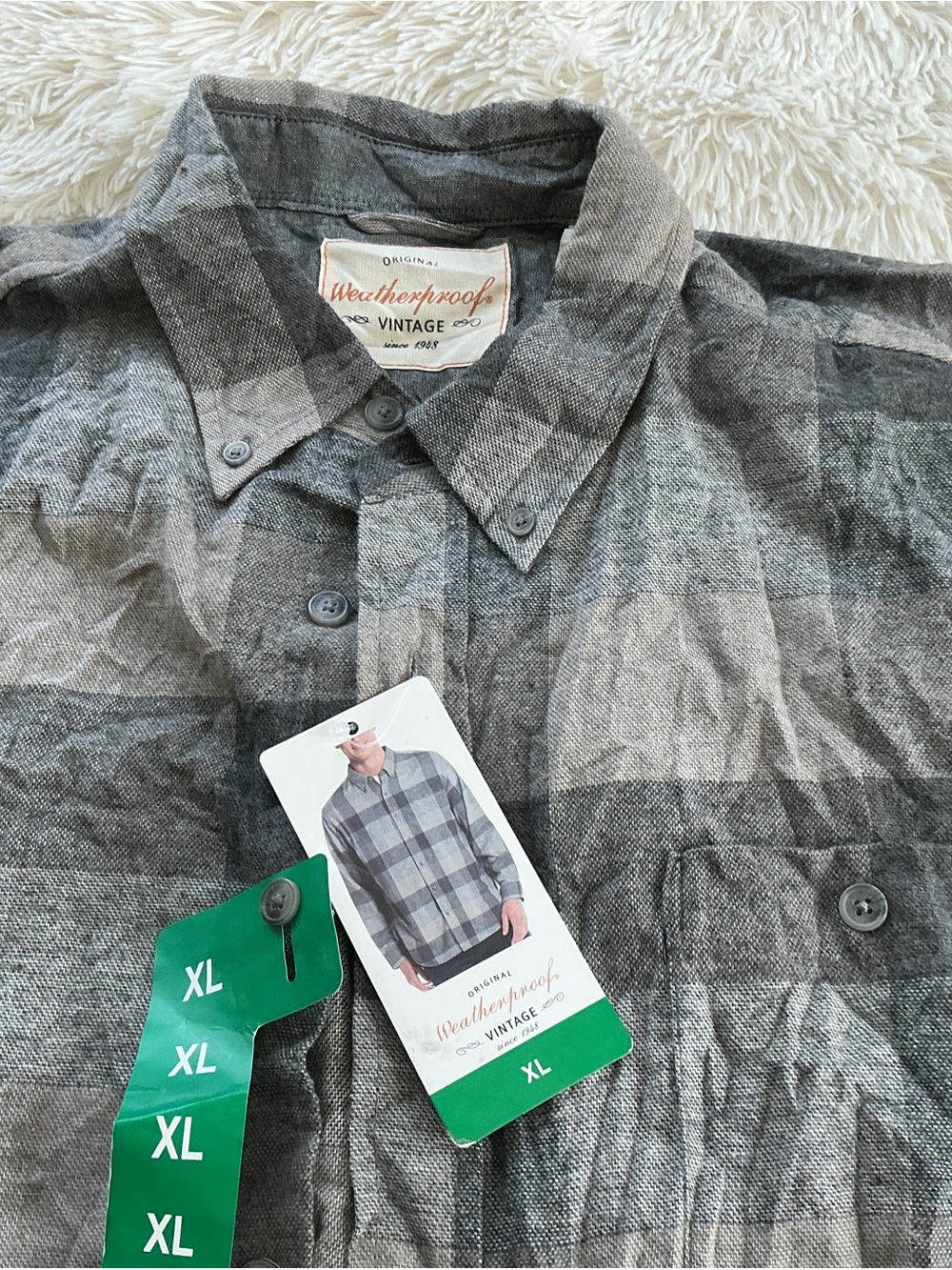 Weatherproof Vintage Gray Plaid Button-Up Shirt